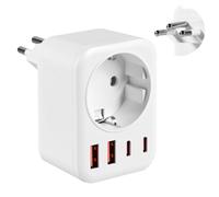 Carehabi Adaptador Enchufe Suiza con 2 Puertos USB-C + 2 Puertos USB-A | Adaptador de Enchufe de Viaje Tipo j, Adaptador de Enchufe Para Suiza, de La ue a Ruanda y Liechtenstei