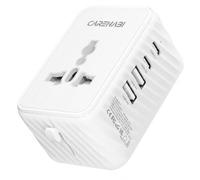 CAREHABI Adaptador Enchufe Universal, 5-en-1 Internacional Enchufe con 2 USB-C & 2 USB-A Puertos, Universal AC Toma para 200+ Países, Portátil Viaje Cargador para Europa, UK, USA, Crucero