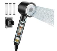 Carehabi Alcachofa de ducha con filtro, alta presión, alcachofa de mano con manguera, 3 filtros de ducha, 4 modos de pulverización, diseño turbocompresor, ahorro de agua, cabezal de ducha para baño