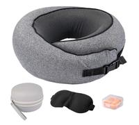 Carehabi Almohada de Viaje Avión, Cojín Cervical y Cuello 115g | Almohada Cervicales y Cuello Viaje 360°, Cojín Viaje Cuello con Cierre, Funda Lavable, Antifaz, Tapones y Estuche EVA