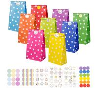 Carehabi Bolsas de papel para cumpleaños infantiles, 40 bolsas de papel y 82 pegatinas, 24 x 13 x 8 cm, bolsas de caramelos para envolver regalos, regalos, cumpleaños infantiles, bodas, fiestas, etc