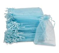 Carehabi Bolsas de regalo, bolsas de organza, bolsa de regalo, bolsa de organza para joyas, bolsa de boda, bolsas de lavanda, paquete de 50 unidades, 7 x 9 cm, color azul claro