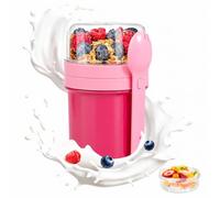 Carehabi CerealCuptoGo, 450 ml + 250 ml, YoghurtCup, vaso para cereales con cuchara y caja para salsas, caja para desayuno sin BPA, bol para cereales, para niños y adultos, rosa