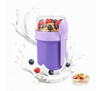 Carehabi CerealCuptoGo, 550 ml + 250 ml, YoghurtCup, vaso para cereales con cuchara y caja para salsas, caja para desayuno sin BPA, bol para cereales, para niños y adultos, morado.