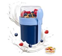 Carehabi CerealCuptoGo, 550 ml + 250 ml, YoghurtCup, vaso para cereales con cuchara y caja para salsas, caja para desayuno sin BPA, bol para cereales, para niños y adultos, azul.