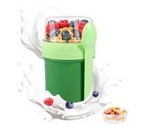 Carehabi CerealCuptoGo, 650 ml + 250 ml, YoghurtCup, vaso para cereales con cuchara y caja para salsas, caja para desayuno sin BPA, bol para cereales, para niños y adultos, verde
