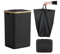 Carehabi Cesto Ropa Sucia 100L con Tapa y Borde de Bambú Cesta Ropa Sucia con Bolsa Interior Extraíble Bolsa Ropa Sucia Grande para Baño y Dormitorio, Negro