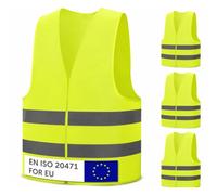 Carehabi Chaleco Reflectante Coche Adulto x 4, Certificado EN ISO 20471 - Seguridad Alta Visibilidad, Camisetas Trabajo, Chalecos para Moto Bici Camión, Chaleco de Avería Amarillo Neón