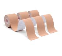 Carehabi Cinta de kinesiología deportiva, 5 m x 5 cm, 3 rollos, cinta de kinesiología resistente al agua y elástica para deporte(Beige)