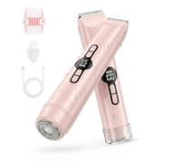 Carehabi depiladora electrica mujer rasuradora mujer zona intima 2 en 1 afeitadora femenina con pantalla LED doble cabezal de ceramica y acero inoxidable IPX7 impermeable recargable por Type-C