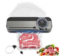 Carehabi Envasadora al Vacío, Vacuum Sealer 5 en 1 con Sellado Extra Ancho de 6mm, Luz UV y Cúter, 120W Profesional para Alimentos Secos y Húmedos, Acero Inoxidable, Incluye 10 Bolsas