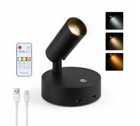 Carehabi Foco LED Inalámbrico de Pared para Interiores - Aplique de Pared Recargable de 3000mAh con Mando a Distancia e Imán - Foco Regulable para Iluminación de Cuadros, Plantas y Arte (Juego de 1)