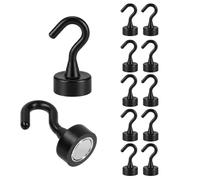 Carehabi Gancho magnético negro, 8 kg, extra fuerte, gancho magnético, sin perforación, neodimio, ganchos magnéticos, para cocina, oficina, 10 unidades
