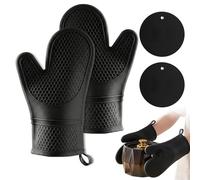 Carehabi Guantes de Horno y Agarradores Set de 4 Piezas Silicona Guantes de Cocina Resistentes al Calor hasta 230°C con Diseño de Panal para Hornear Barbacoa y Cocinar