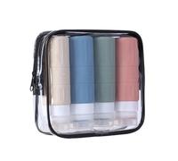 Carehabi Juego de 18 botellas para rellenar, 4 botellas de viaje de silicona de 100 ml, botellas de viaje, avión, botella de pulverización, botellas de bomba, latas pequeñas para champú, gel de ducha