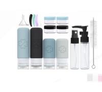 Carehabi Juego de 18 botellas para rellenar, 90 ml+60 ml, botellas de viaje de silicona, botellas de viaje, avión, botella de pulverización, latas pequeñas, gadgets de viaje, champú, gel de ducha