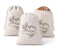 Carehabi Juego de 3 Bolsas de Pan de Lino (30 x 40 cm) - Saco de Pan Transpirable para Pan Fresco y panecillos Largos - Bolsa de Pan Reutilizable con cordón - Almacenamiento de Pan para la Cocina