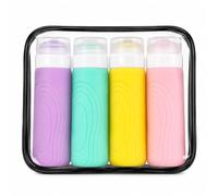 Carehabi Juego de 4 botellas de viaje de silicona de 90 ml, recipientes de viaje a prueba de fugas para champú, gel de ducha, botellas rellenables para avión, equipaje de mano y vacaciones