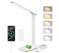 Carehabi Lampara escritorio LED, Flexo escritorio regulable, Flexo LED escritorio recargable con 5 colores y 5 niveles de brillo, lámpara de lectura con puerto de carga USB, control táctil para niños
