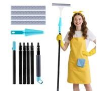 Carehabi Limpiacristales con Mango Extensible 154cm Rasqueta Limpiacristales con Escobilla de Silicona & Paños de Microfibra para Ducha Cristal Espejo Puerta Coche