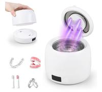 Carehabi Limpiador Ferula Dental, Limpiador Ultrasonidos Dental 45kHz con Depósito Extraíble 200mL, Máquina con Luz U-V para Retenedores, Alineadores y Joyas, Blanco