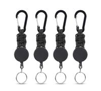 Carehabi Llavero Retráctil 4 Piezas, Cordón Extensible con cuerda de acero extensible de 70 cm, Llavero de Mosquetón con Clip Paracord