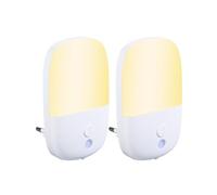 Carehabi Luces nocturnas con enchufe abatible, luminosidad regulable, modos Auto/Apagado/Encendido, con sensor crepuscular, para pasillos, escaleras, dormitorios, cocinas, baños, salones, 0,5 W. (2)