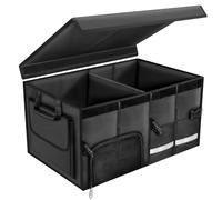 Carehabi Organizador de maletero de 72 l con tapa, XXL, plegable, con compartimentos y bolsillos, caja de coche, tamaño ajustable, accesorios para camping, pícnic, compras