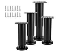 Carehabi Patas para Muebles Regulables 4 Piezas 12-18cm, Patas Mesa para Cama en Acero Laminado en Frío Negro, Patas de Somier para Armarios Sofás