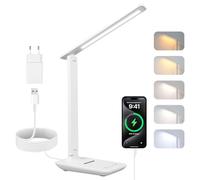 Carehabi Potente lámpara de escritorio - 5 modos de color y 5 niveles de brillo - Rotación en 3 ejes - Protección ocular - Lámpara de lectura con puerto USB y función de memoria