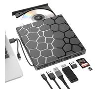 Carehabi - Reproductor de CD/DVD Externo para PC USB 3.0 y Tipo-C CD/DVD +/-RW grabadora grabadora de transmisión rápida Cable USB Integrado para Windows 7/8/10/11, Vista, Linux, Laptop, Desktop