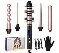 Carehabi Rizador Pelo Ondas, Tenacillas para Rizar el Pelo 5 en 1 con 5 Cabezales Intercambiables, LCD, 4 Temperaturas 160-230 °C, Calentamiento 10 s, Revestimiento Cerámico, 100-240 V