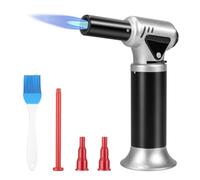 Carehabi Soplete de Cocina, Llama Ajustable Soplete Cocina con Cierre de Seguridad, Recargable Soplete para Cocinar, Hornear, Barbacoa, Camping Silver(Gas Butano no Incluido)