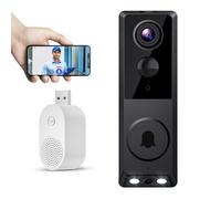 Carehabi Video Timbre WLAN con cámara, Timbre HD, WiFi 2.4G, visión Nocturna, detección de Personas PIR, 2 cámaras, Audio bidireccional, con Chime