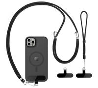 Caremore - Cordón para teléfono móvil, 1 diadema ajustable, 1 diadema de muñeca, 2 parches negros duraderos, cuerpo cruzado universal, multifuncional compatible con (negro x 1 unidad)