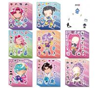 CAREOR 16 hojas de pegatinas Haz una Cara y Vísteme, kit de manualidades de arte de mezclar y combinar de música pop coreana para niñas y niños, juguetes de pegatinas DIY, calcomanías para portátil