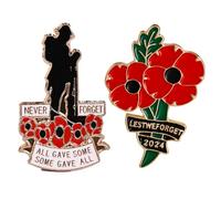 CAREOR Broche esmaltado de flores de amapola roja esmaltada con diseño de princesa, mismo estilo, insignia de solapa, pin de moda, goteo, aceite, pecho, flor, regalo para veteranos, 4.1 x 2.1cm, Zinc,