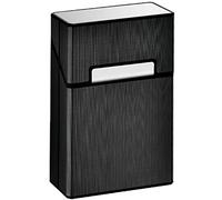 CAREOR Funda de piel con tapa para cigarrillos, con capacidad para 20 cigarrillos, prevención de presión, a prueba de humedad, caja de almacenamiento de cigarrillos (negro)