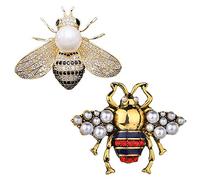 CAREOR Paquete de 2 Broches de Abeja con Perlas de Diamantes de Imitación, Colgante de Abeja de Miel/broche, Alfileres de Insectos de Cristal a la Moda