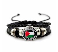 CAREOR Pulsera trenzada con bandera de Palestina, pulsera de perlas tejidas versátil, pulsera de cuero con bandera nacional palestina joya regalo para hombres y mujeres, 18cm (7.09 inches), Vidrio