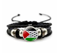 CAREOR Pulsera trenzada de la bandera de Palestina, pulsera tejida versátil con cuentas tejidas y bandera nacional de Palestina, joyería de regalo para hombres y mujeres, 18 cm or 7.09 in, Cuero