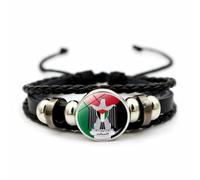 CAREOR Pulsera trenzada de la bandera de Palestina, pulsera tejida versátil con cuentas tejidas y bandera nacional de Palestina, joyería de regalo para hombres y mujeres, 7.09+3.15in, Cuero