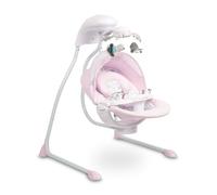 CARETERO - Columpio eléctrico para bebés, hamaca Raffi, para niños pequeños, asiento giratorio, respaldo ajustable, mosquitera integrada, velocidad de balanceo ajustable - Rosa