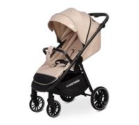 CARETERO - Silla de Paseo Agil - Ligera con Respaldo Reclinable, Capota y Cesta Portaobjetos - con Arnés de Seguridad, Asa Regulable y Protector de Lluvia - para Niños Pequeños - Color Latte