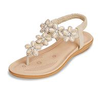 CARETOO Sandalias Mujer Flip-flop Planas Verano Bohemia Suave Tacón Plano Antideslizante Casual Elegante Chanclas (Beige, 39 EU)