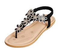 CARETOO Sandalias Mujer Flip-flop Planas Verano Bohemia Suave Tacón Plano Antideslizante Casual Elegante Chanclas (Negro, 43 EU)