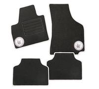 CarFashion Christophorus DS4 - Juego de 4 alfombrillas negras para coche con emblema reflectante de San Cristóbal en color, sin elementos de fijación
