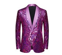 CARFFIV Haz una declaración audaz con Nuestro Blazer de Lentejuelas para Hombre, Bodas y Fiestas, Morado (, S