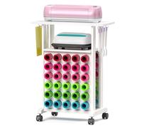 Carfit Carro de Almacenamiento para Manualidades Compatible con Máquinas Cricut, Mesa Rodante de Manualidades con 30 Soportes para Rollos de Vinilo, Compacto y Desmontable