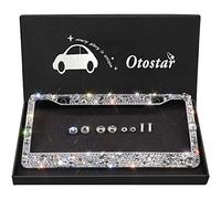 Carfond Pure Handmade 6 Row Crystal Bling Bling Rhinestones Waterproof Stainless Steel Metal License Plate Frame with 2 Holes Bonus Matching Screws &Caps (Luxury Crystal) by Carfond